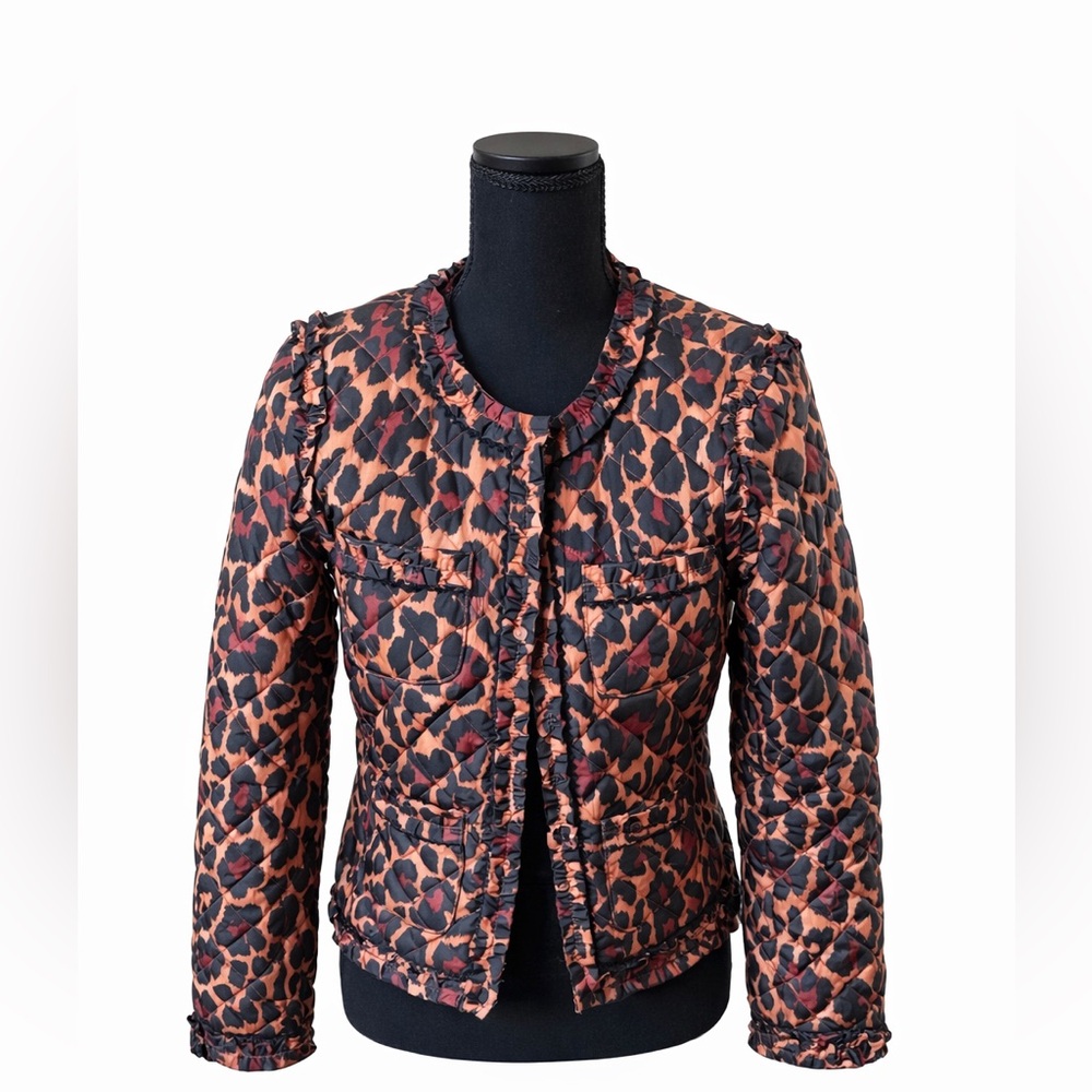 Crew Leopard Print Quilted Lady Jacket PrimaLoft Ruffle Trim 2